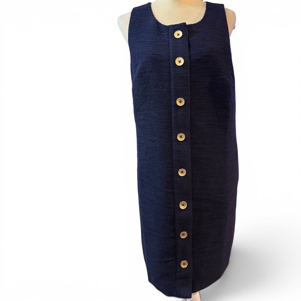 J.Crew Navy Textured Bouclé Shift Dress Sleeveless Button Front Size 12 NWT